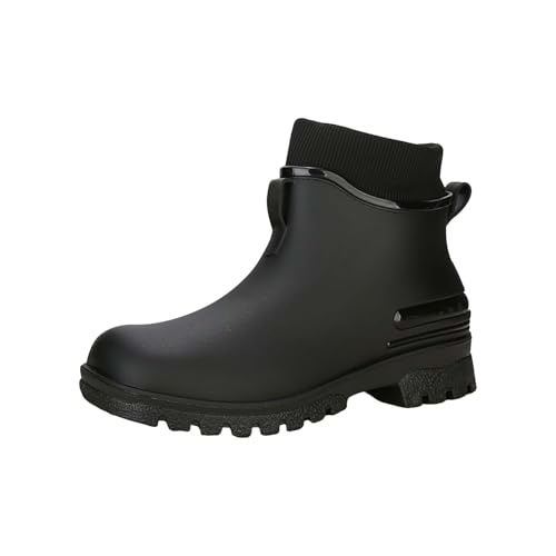 Generisch Short Rain Boots for Womens Ankle Rainboot Slip On Garden Boot Ladies Rubber Outside Work with Comfort Ballettkleidung Damen Schuhe (Black, 43) von Generisch