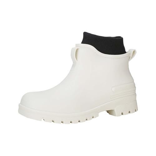 Generisch Short Rain Boots for Womens Ankle Rainboot Slip On Garden Boot Ladies Rubber Outside Work with Comfort Ballettkleidung Damen Schuhe (White, 43) von Generisch