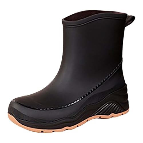 Generisch Short Rain Boots for Womens Ankle Rainboot Slip On Garden Boot Ladies Rubber Outside Work with Comfort Schuhe Damen Stiefelette (Black, 39) von Generisch