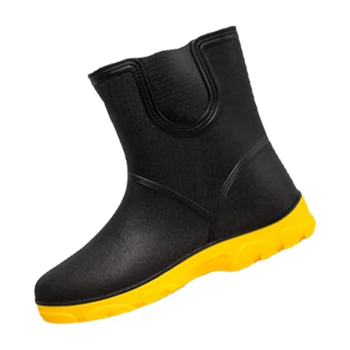 Generisch Short Rain Boots for Womens Ankle Rainboot Slip On Garden Boot Ladies Rubber Outside Work with Comfort Sneaker Schuhe Damen Schwarz (Yellow, 40) von Generisch