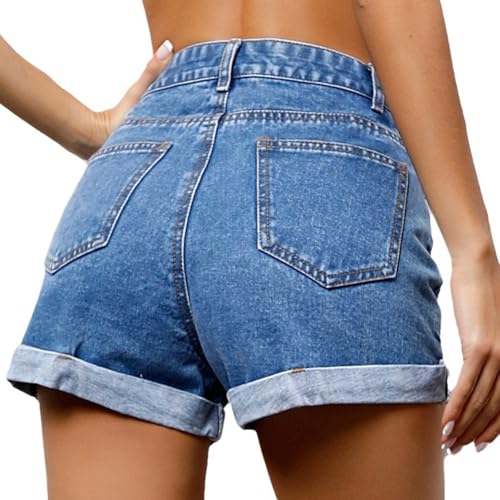 Generisch Shorts Damen Jeans Kurz Hose Denim High Waisted Ripped Stretchy Kurz Sommerhose Hot Pants Distressed Hem Jeansshorts Blaumann Jeanshosen von Generisch