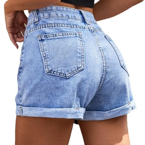 Generisch Shorts Damen Jeans Kurz Hose Denim High Waisted Ripped Stretchy Kurz Sommerhose Hot Pants Distressed Hem Jeansshorts Blaumann Jeanshosen von Generisch