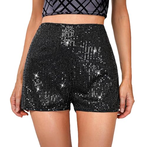 Generisch Damen Shorts Elegant - Pailletten Hose Blitzangebote Silber Glitzer Anzug Kurze Hose Schwarz von Generisch
