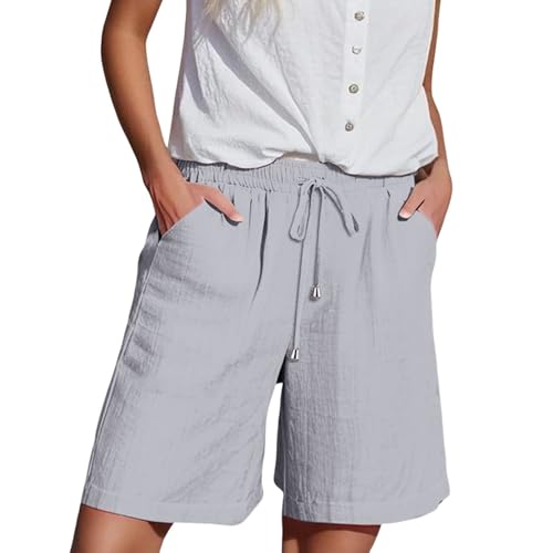 Generisch Shorts Damen Sommer Kurze Hose Knielang Sporthose Locker Jogginghose Kurz Baumwolle Sportshorts High Waist mit Taschen und Kordelzug Sweatshorts für Fitness Running Gym von Generisch