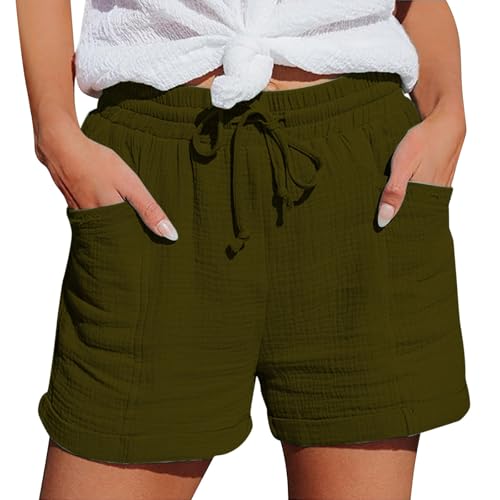 Generisch Shorts Damen Sommer Leinen Kurze Hose Mit Taschen Mode Lässige Stoffhose Elastische Sportshorts Damenhose Sommershorts Damen Leicht Bermuda Short von Generisch