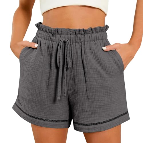 Generisch Shorts Damen Sommer Leinen Musselin Kurze Hose Beach Shorts Mit Taschen Mode Lässige Sportshorts, Stoffhose Freizeit Stretch Sommerhose Soft Comfortable Drawstring Leinenhose S-5XL Generisch Shorts Damen Sommer Leinen Musselin Kurze Hose Beach Shorts Mit Taschen Mode Lässige Sportshorts, Stoffhose Freizeit Stretch Sommerhose Soft Comfortable Drawstring Leinenhose S-5XL von Generisch