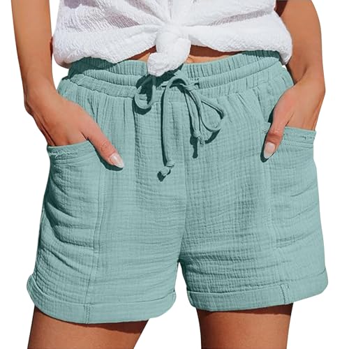 Generisch Shorts Damen Sommer Leinen Musselin Kurze Hose Beach Shorts Mit Taschen Mode Lässige Sportshorts, Stoffhose Freizeit Stretch Sommerhose Soft Comfortable Drawstring Leinenhose S-5XL Generisch Shorts Damen Sommer Leinen Musselin Kurze Hose Beach Shorts Mit Taschen Mode Lässige Sportshorts, Stoffhose Freizeit Stretch Sommerhose Soft Comfortable Drawstring Leinenhose S-5XL von Generisch