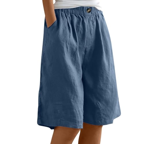 Generisch Shorts Damen Sommer Leinen Musselin Kurze Hose Mit Taschen Sport Laufhose Kordelzug Stretch Stoffhose Freizeit Sportshorts Laufshorts Damen Natürlich von Generisch