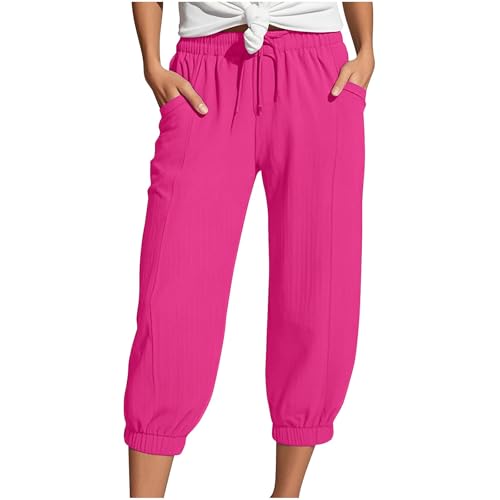 Generisch Shorts Damen Sommer Leinen Musselin Kurze Hose mit Taschen Sport Laufhose Kordelzug Stretch Stoffhose Freizeit Sportshorts,Sommerhose Frauen leicht,Sport Shorts Damen von Generisch