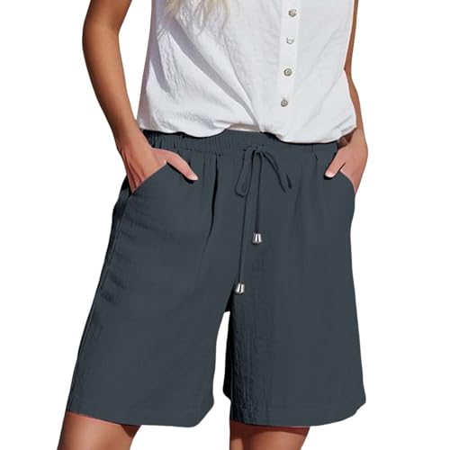 Generisch Shorts Damen Sommer Leinen Musselin Kurze Hose mit Taschen Sport Laufhose Kordelzug Stretch Stoffhose Freizeit Sportshorts von Generisch