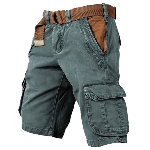 Generisch Shorts Herren Cargo Shorts Herren Baggy Arbeitshose Basic Leichte Sommerhose Relaxed Leicht Freizeithose Cargohose Outdoor Klassiker Stoffhose Mit Taschen Einfarbig Grün L von Generisch