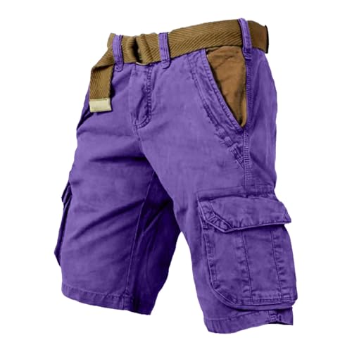 Generisch Shorts Herren Cargo Shorts Herren Baggy Arbeitshose Basic Leichte Sommerhose Relaxed Leicht Freizeithose Cargohose Outdoor Klassiker Stoffhose Mit Taschen Einfarbig Lila M von Generisch