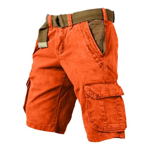 Generisch Shorts Herren Cargo Shorts Herren Baggy Arbeitshose Basic Leichte Sommerhose Relaxed Leicht Freizeithose Cargohose Outdoor Klassiker Stoffhose Mit Taschen Einfarbig Orange M von Generisch