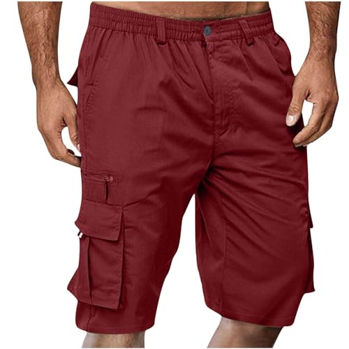 Generisch Shorts Herren Sommer Freizeit Kurz Stretch Elastische Taille mit Taschen Sporthose Jogginghose Sommerhose Einfarbige Lockere Freizeithose Wanderhose Radlerhose Cargoshorts Herren Sommer von Generisch