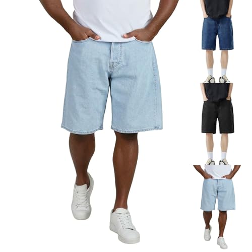 Generisch Shorts Herren Stretch Kurz Regular Fit Kurze Hosen Sommer Denim Vintage Bermuda Jeanshose Männer Baggy Jeans Shorts mit Tasche Knielang Denim Einfarbig Freizeitshorts Lockere Kurze von Generisch