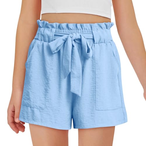 Generisch Shorts Mädchen Sommer Casual Kurze Hosen High Waist Sommerhose Leicht Sport Strandhose mit Taschen Stoffhose Baumwolle Elegant Freizeithose Bequem Palazzo Hose Weitem Bein Jogginghose von Generisch