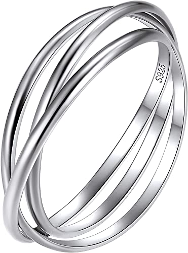 Silber hochglanzpoliert dreifach verriegelter Rollring, 2MM / 3MM schlichter strukturierter dünner Stapelbandring, einfacher zarter minimalistischer Ring für Frauen Mädchen - Größe 6 von Generisch