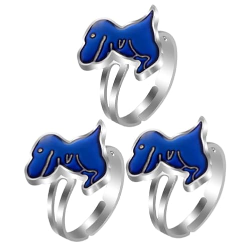 Generisch Silberfarbener Damen Ring mit Delfin-Design, Blau Emailliert, 3er-Set von Generisch
