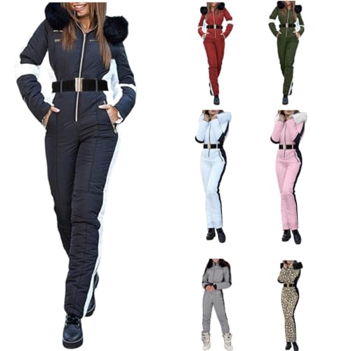 Generisch Skianzug Damen Einteiler Wasserdicht Schneeanzug Warme Winter Skibekleidung Lässig Frauen Einteiler Skisuit Winddicht Snowboardjacke Outdoor Sport Jumpsuit Overall mit Kaputze von Generisch