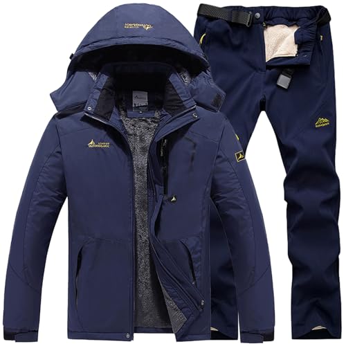 Generisch Skianzug Herren 2 Teilig Set Winddicht Schneeanzug mit Kapuze Skibekleidung Set Wasserdicht Ski Anzug Männer Winter Warm Skijacke Und Hose Thermoanzug Winterjacke Fleece Lined Windjacke von Generisch