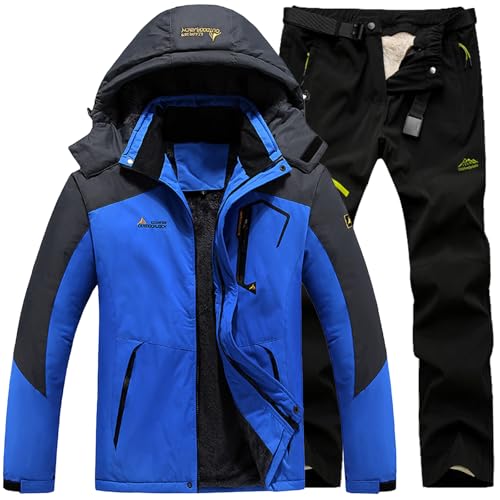 Generisch Skianzug Herren 2 Teilig Set Winddicht Schneeanzug mit Kapuze Skibekleidung Set Wasserdicht Ski Anzug Männer Winter Warm Skijacke Und Hose Thermoanzug Winterjacke Fleece Lined Windjacke von Generisch