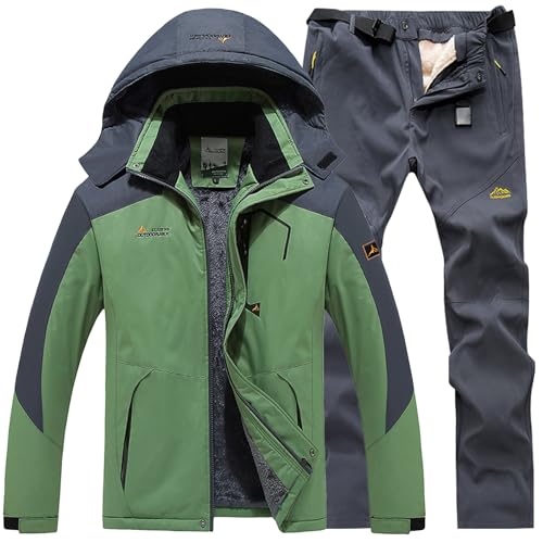 Generisch Skianzug Herren 2 Teilig Set Winddicht Schneeanzug mit Kapuze Skibekleidung Set Wasserdicht Ski Anzug Männer Winter Warm Skijacke Und Hose Thermoanzug Winterjacke Fleece Lined Windjacke von Generisch