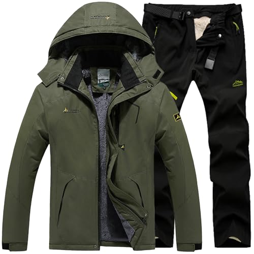 Generisch Skianzug Herren 2 Teilig Set Winddicht Schneeanzug mit Kapuze Skibekleidung Set Wasserdicht Ski Anzug Männer Winter Warm Skijacke Und Hose Thermoanzug Winterjacke Fleece Lined Windjacke von Generisch