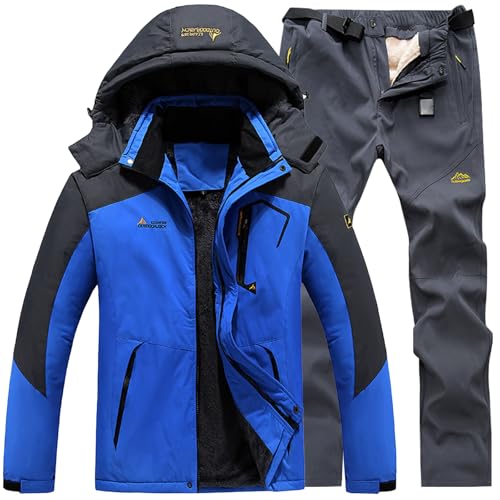 Generisch Skianzug Herren 2 Teilig Set Winddicht Schneeanzug mit Kapuze Skibekleidung Set Wasserdicht Ski Anzug Männer Winter Warm Skijacke Und Hose Thermoanzug Winterjacke Fleece Lined Windjacke von Generisch