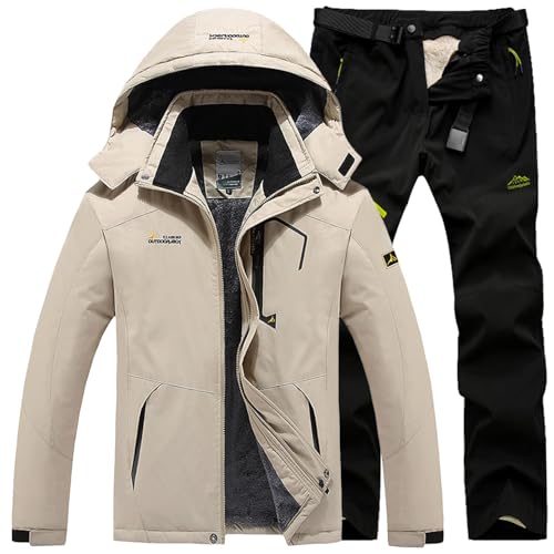 Generisch Skianzug Herren 2 Teilig Set Winddicht Schneeanzug mit Kapuze Skibekleidung Set Wasserdicht Ski Anzug Männer Winter Warm Skijacke Und Hose Thermoanzug Winterjacke Fleece Lined Windjacke von Generisch