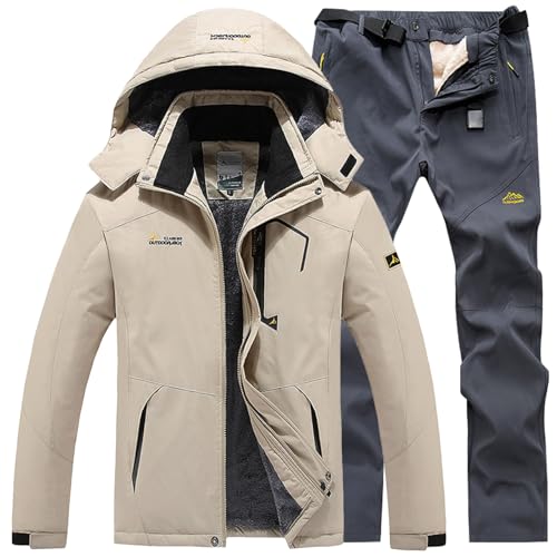 Generisch Skianzug Herren 2 Teilig Set Winddicht Schneeanzug mit Kapuze Skibekleidung Set Wasserdicht Ski Anzug Männer Winter Warm Skijacke Und Hose Thermoanzug Winterjacke Fleece Lined Windjacke von Generisch