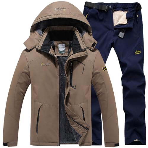 Generisch Skianzug Herren 2 Teilig Set Winddicht Schneeanzug mit Kapuze Skibekleidung Set Wasserdicht Ski Anzug Männer Winter Warm Skijacke Und Hose Thermoanzug Winterjacke Fleece Lined Windjacke von Generisch