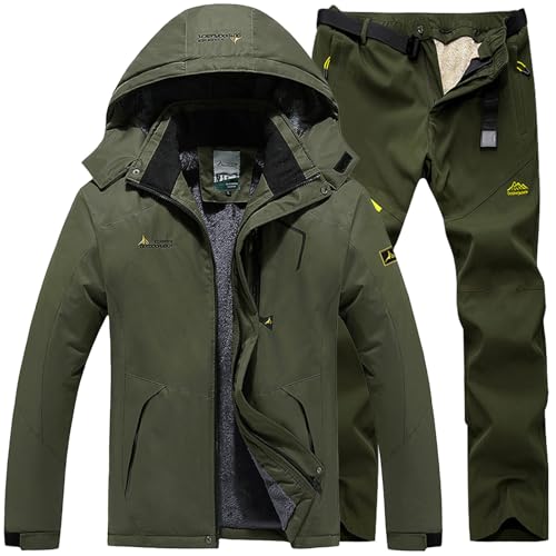 Generisch Skianzug Herren 2 Teilig Set Winddicht Schneeanzug mit Kapuze Skibekleidung Set Wasserdicht Ski Anzug Männer Winter Warm Skijacke Und Hose Thermoanzug Winterjacke Fleece Lined Windjacke von Generisch