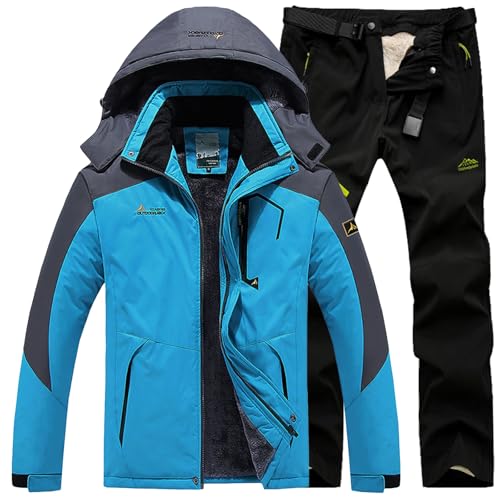 Generisch Skianzug Herren 2 Teilig Set Winddicht Schneeanzug mit Kapuze Skibekleidung Set Wasserdicht Ski Anzug Männer Winter Warm Skijacke Und Hose Thermoanzug Winterjacke Fleece Lined Windjacke von Generisch