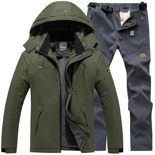 Generisch Skianzug Herren 2 Teilig Set Winddicht Schneeanzug mit Kapuze Skibekleidung Set Wasserdicht Ski Anzug Männer Winter Warm Skijacke Und Hose Thermoanzug Winterjacke Fleece Lined Windjacke von Generisch