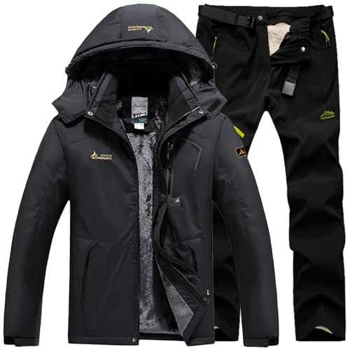 Generisch Skianzug Herren 2 Teilig Set Winddicht Schneeanzug mit Kapuze Skibekleidung Set Wasserdicht Ski Anzug Männer Winter Warm Skijacke Und Hose Thermoanzug Winterjacke Fleece Lined Windjacke von Generisch