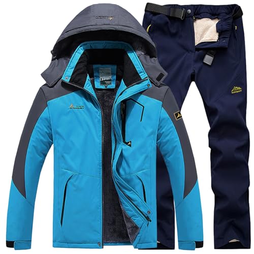 Generisch Skianzug Herren 2 Teilig Set Winddicht Schneeanzug mit Kapuze Skibekleidung Set Wasserdicht Ski Anzug Männer Winter Warm Skijacke Und Hose Thermoanzug Winterjacke Fleece Lined Windjacke von Generisch