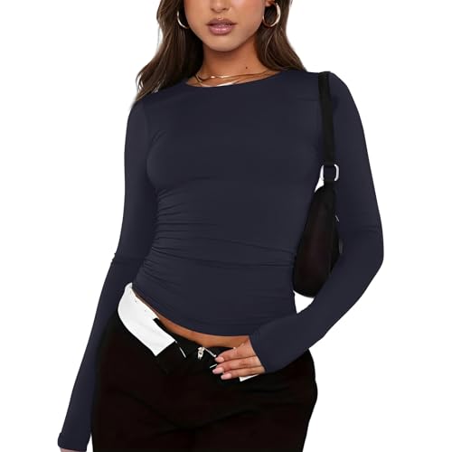 Generisch Skims Dupe Y2K Clothes Crop Top Longsleeve Damen Tops Skims Long Sleeve Bauchfreies Oberteil Damen Skins Dupes Long Sleeve Y2K Crop Top Langarmshirt Skims Dupe Skims Dupe Damen(A11,S) von Generisch