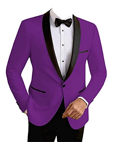 Generisch Slim Fit 1 Knopf Anzug Set für Herren 2-teiliges Blazerkleid für Trauzeugen Feste Smoking Jacken Hosen Hochzeitsfest-Sets (Violett,S) von Generisch