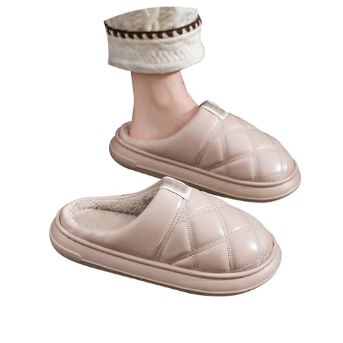 Generisch Slipper Damen Winter-Hausschuhe für drinnen und draußen mit Fleece und dicker Sohle für Wärme und Komfort (Beige, 40) von Generisch