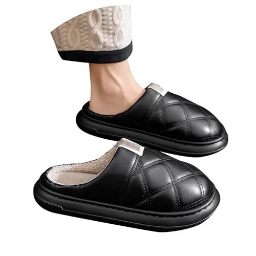 Generisch Slipper Damen Winter-Hausschuhe für drinnen und draußen mit Fleece und dicker Sohle für Wärme und Komfort (Black, 40) von Generisch