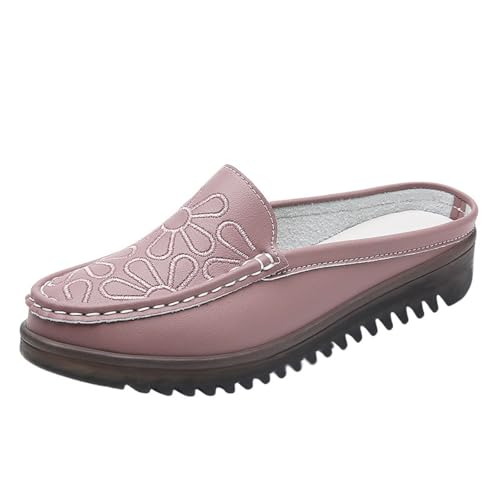 Generisch Slope Heel Stickerei Hollow Out Halbtasche Casual Hausschuhe Damen Bequeme Freizeitschuhe Leopard Damenschuhe (Pink 38) von Generisch