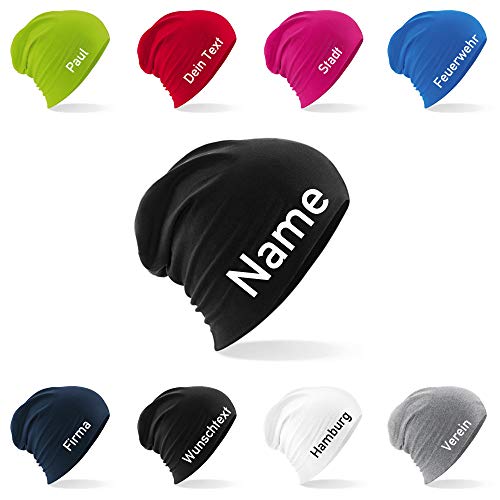 generisch Slouch-Beanie (Baumwoll-Mütze) mit Namen oder Wunschtext Bestickt (Heather Grey) von generisch