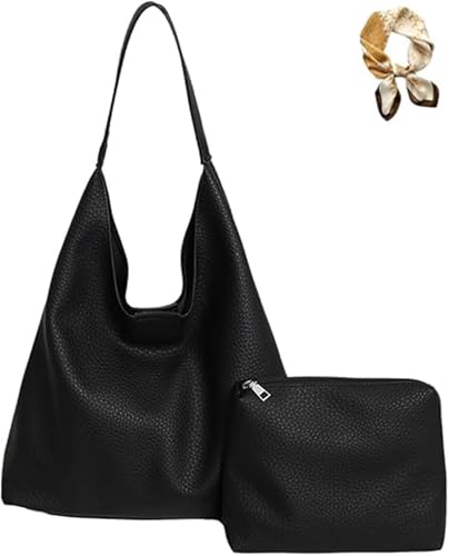 Generisch Slouchy Hobo Bags for Women Tote Bag,Retro PU Leather Crossbody Bag,Soft Shoulder Purses Handbag Large Capacity 2pcs von Generisch