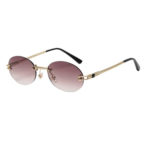 Generisch Small Oval Sunglasses Mirror Men Uv400 Retro Rimless Round Sun Glasses Vintage Woman Spring Summer(Gold With Brown) von Generisch