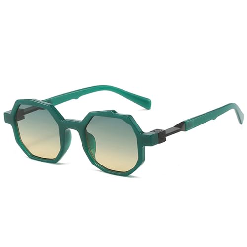 Generisch Small Polygon Irregular Sunglasses Women Clear Gradient Shades UV400 Men Punk Sun Glasses(Green Green Yellow) von Generisch