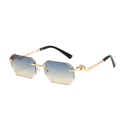 Generisch Small Rectangle Rimless Sunglasses Men Leopard Frameless Sun Glasses for Women Rhinestones Eyewear(C10 Green Yellow) von Generisch
