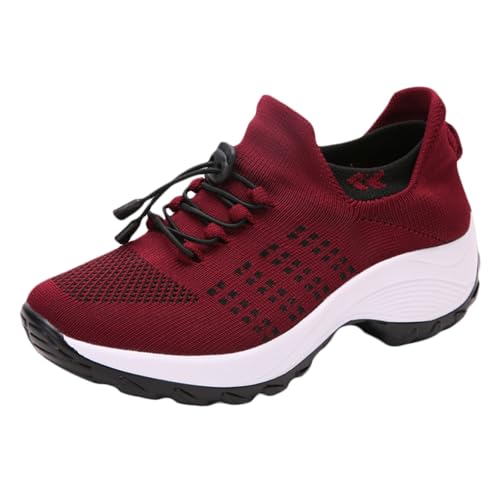 Generisch Sneaker Damen Laufschuhe Bequeme leichte Slip On Sneakers, Flache Wanderschuhe Outdoor Gym Fitness (Red, 38) von Generisch