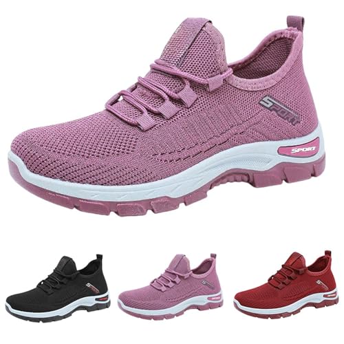 Generisch Sneaker Damen Laufschuhe Sommer Atmungsaktiv Leichtgewichts Orthopädische Turnschuhe Einfarbig Weiche Sohle Slip On Sportschuhe Outdoor Workout Walkingschuhe Mit Schnürsenkel,35-40 EU von Generisch