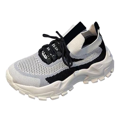 Generisch Sneaker Damen Plattform Sportschuhe rutschfeste Wanderschuhe Mode Runde Zehe Schnürschuhe Leichte Atmungsaktive Turnschuhe Mesh Geflochtene Schuhe Einfache Bequeme Laufschuhe von Generisch