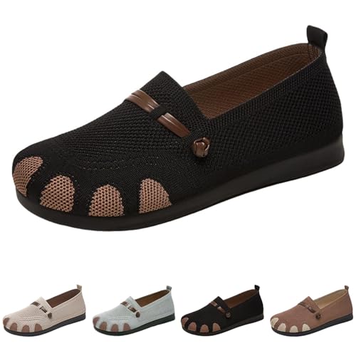 Generisch Sneaker Damen Schwarz Orthopädische Atmungsaktive Mesh Sportschuhe Breite Füße Einzelneschuhe Slip-On-Sicherheits Freizeitschuhe Leicht Bequem Walkingschuhe Einfarbig Sommerschuhe von Generisch